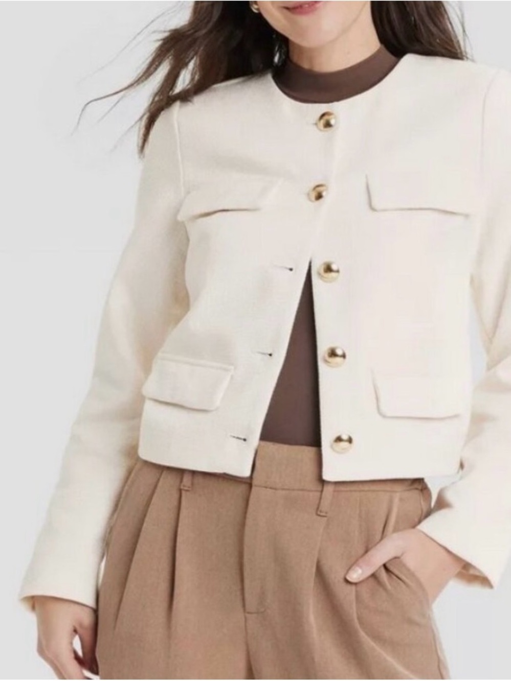 A new day Ivory Cropped Gold-Button Suit Jacket - Blazer NWT Size Small